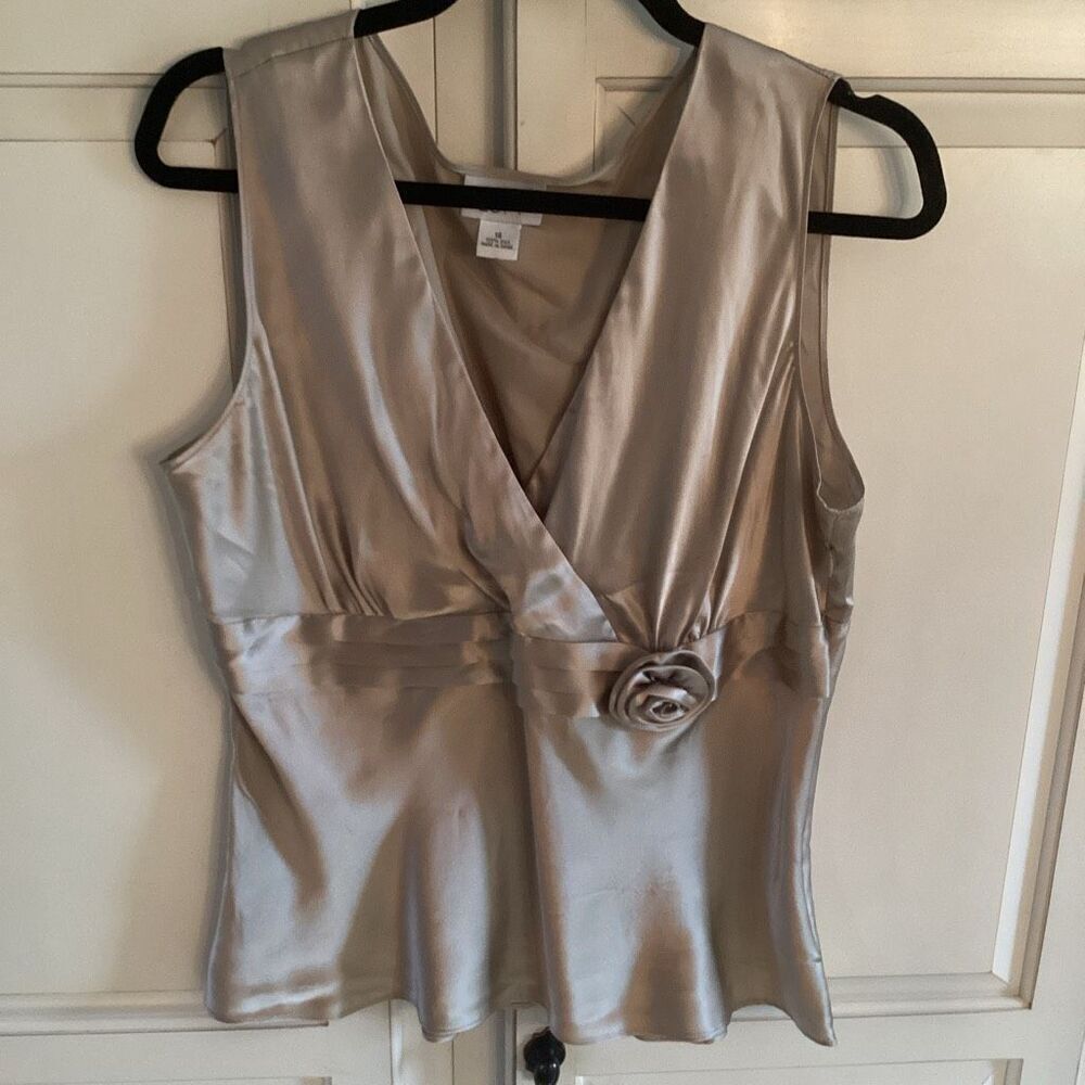 Ann Taylor Loft 100% Silk Babydoll Sleeveless Top Sz 14 Gray